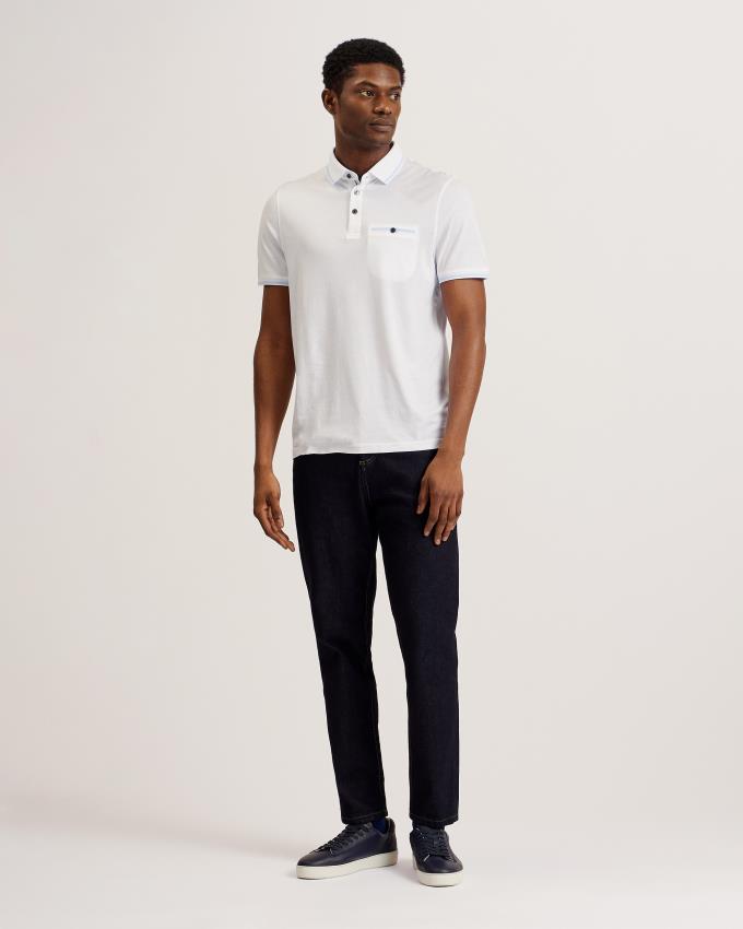 Polo Ted Baker Polo With Striped Details Blanche Homme | YVA-55307979